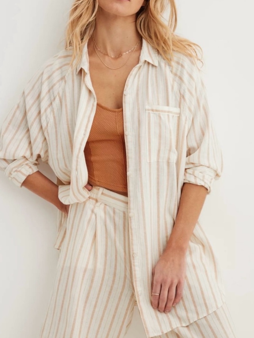 Aerie Striped Linen Buttondown Cover Up Shirt XXS